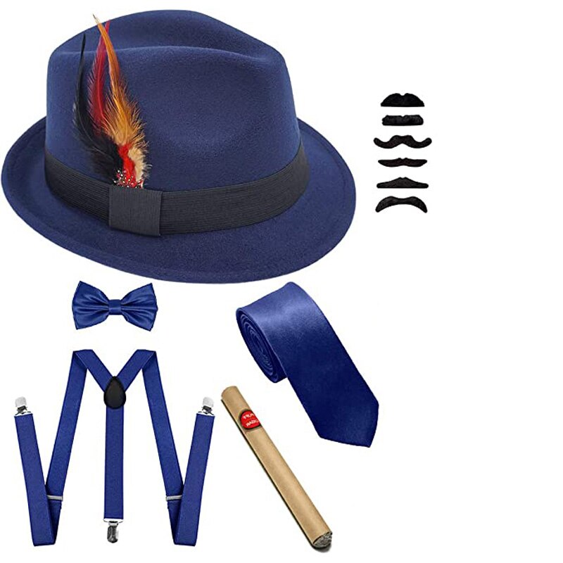 Halloween menn 20s cosplay kostymer tilbehør 1920s tilbehør for menn gatsby gangster kostyme sett panama fedora hatt