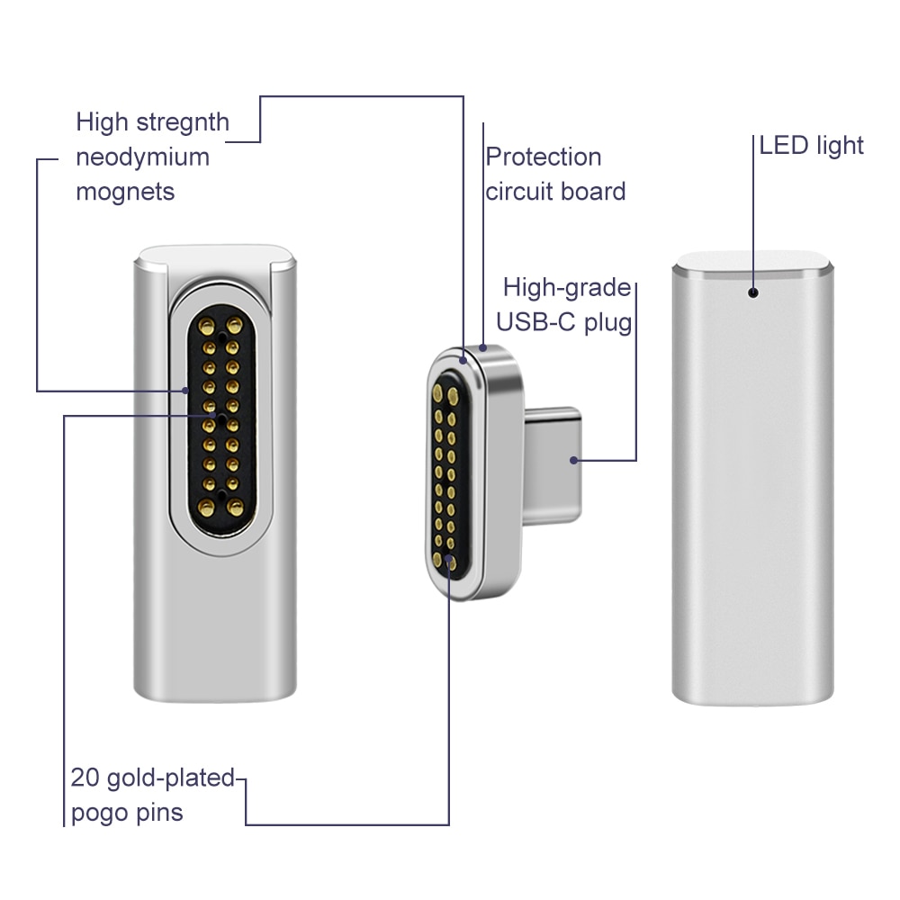 Wysokiej jakości 20 szpilki magnetyczny adapter USB C złącze typu C PD 100W szybkie ładowanie dla MacBook zawodowiec dla huawei dla Samsung