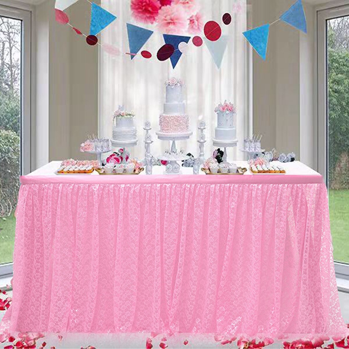 Bord nederdel bryllup tyl bord nederdel fest fødselsdag festlig baby xmas dekoration: Lyserød