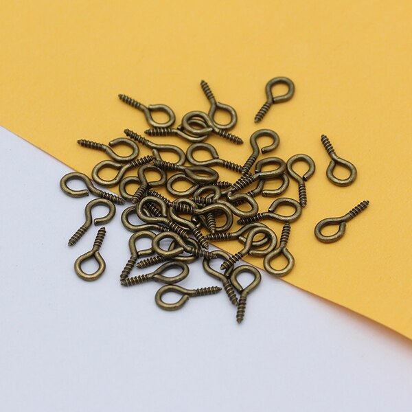 200p mini skrue øjenåle skruegevind kroge øjer låse fund til perle perler smykker fremstilling armbånd øreringe montering: Bronze / 4 x 8mm