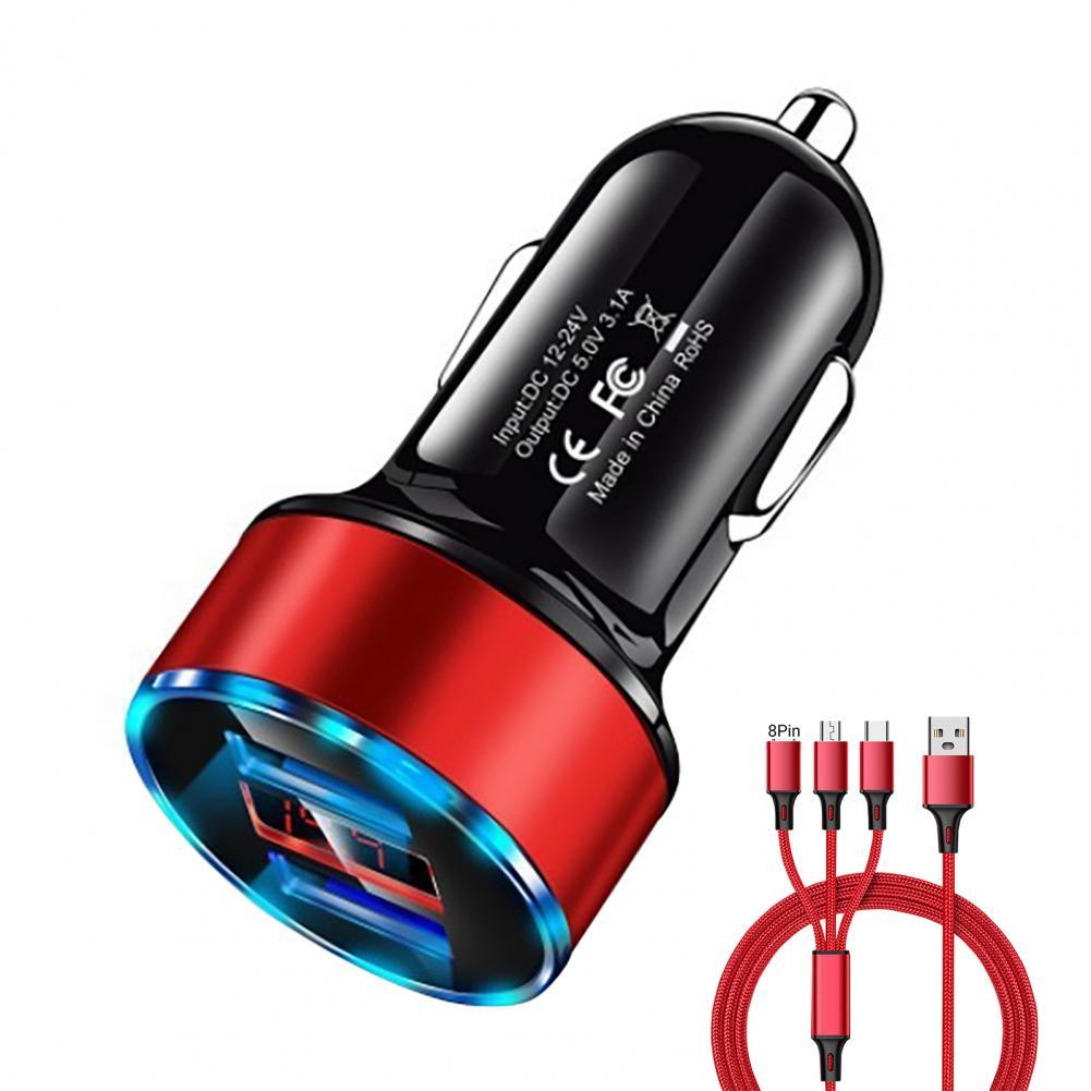 Hervorragendes usb-autoladegerät mit 3 in 1 datenkabel, effizientem und stabilem ladeadapter: Rot