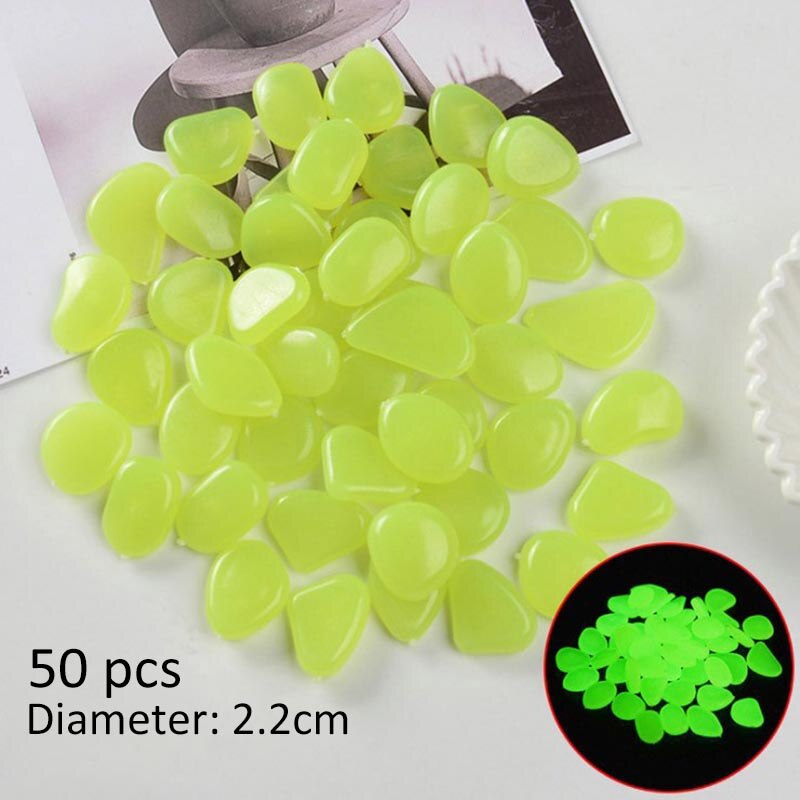 50 stuks/pak glow in the dark stenen tuindecoratie aquariumbodem landschap gloeiende stenen kunsthars lichtgevende stenen: Geel