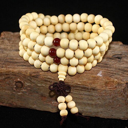 108 Beads 8mm Natural Sandalwood Buddhist Buddha Meditation Beads Bracelet For Women Men Prayer Bead Rosary Hanging Decoration: white