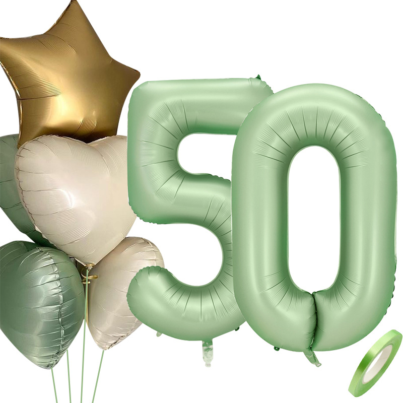 1SET 40inch Green Number Balloon With Star Heart Foil Balloons For 30 40 50 Adult Birthday Home Supplies Kids Party Decorations: Gold