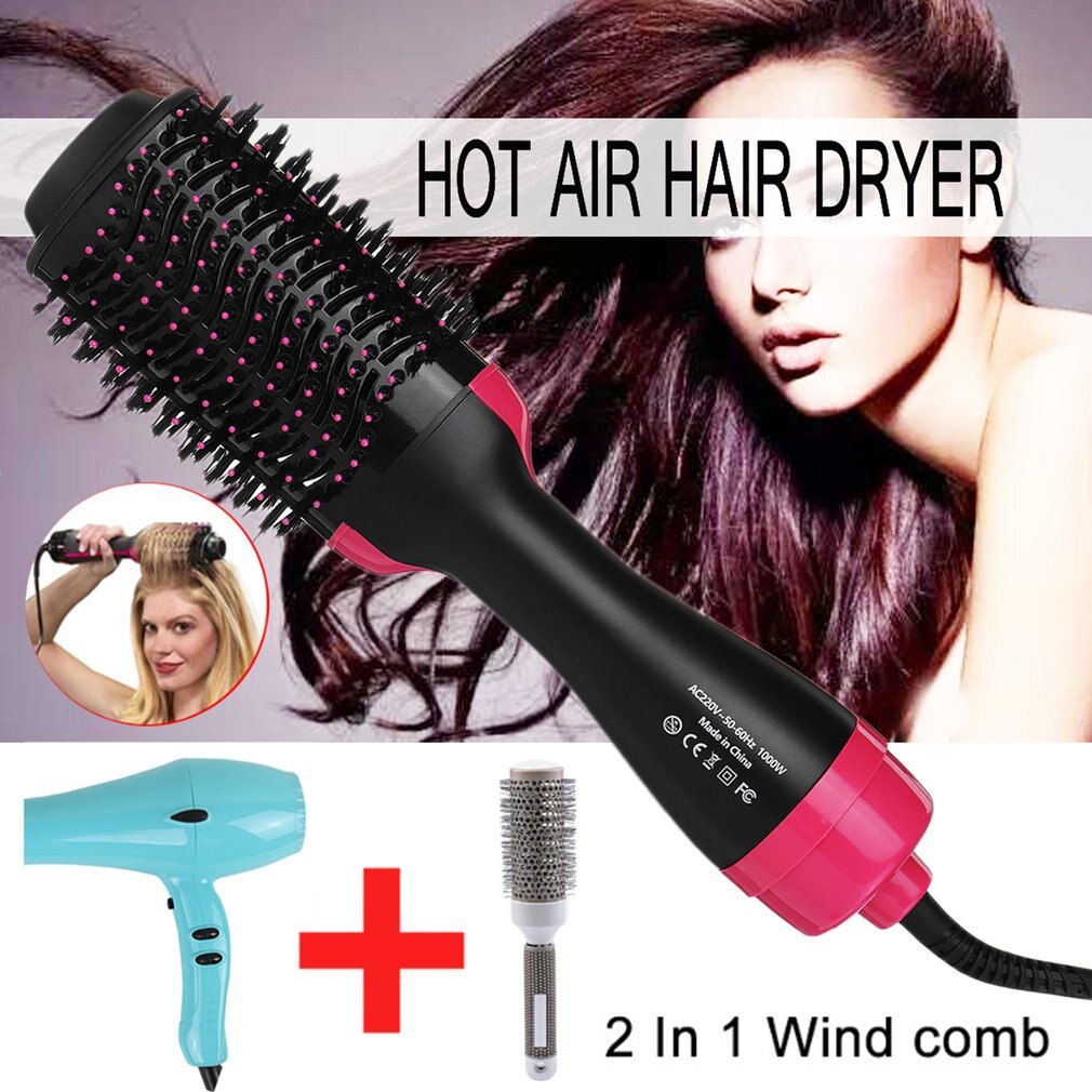 2 en 1 secador de pelo multifunción rotativo rodillo rotativo Styler peine estilo alisado rizador de hierro