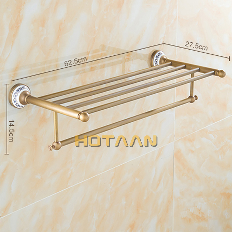 ., Solid Brass Bathroom Towel Rack, Antique Brass Towel Holder,60cm Corner Bath Towel Shelf Accessories,YT-11501