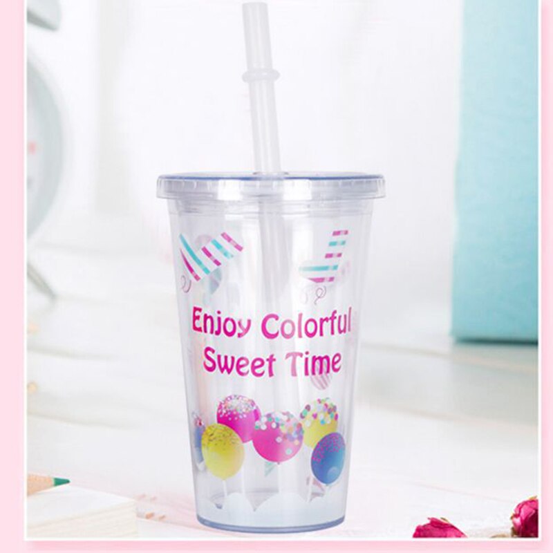 Vaso de té de burbujas portátil, vaso con paja, vaso de plástico reutilizable para té de burbujas, Boba, 500ml: English letter