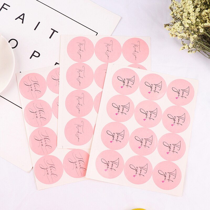 10 hojas = 120 pegatinas en forma de círculo de color rosa, gracias, pegatinas de boda para hornear, fiestas, sobres, etiquetas adhesivas para bebidas