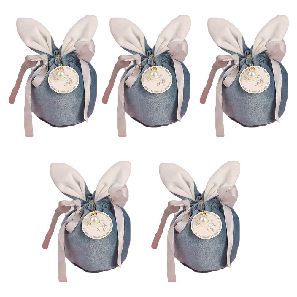 5 stück samt ostertaschen, süßer hase, geschenkverpackung, kaninchen, valentinstag, süßigkeitentaschen, hochzeit, geburtstag, teil: Blau