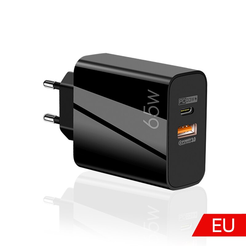 Chargeur GaN 65W PD 3.0 USB type-c, Charge rapide, Portable, pour MacBook, ordinateur Portable, iPad, iPhone 13/12 Pro Max, Xiaomi, Samsung: Black EU