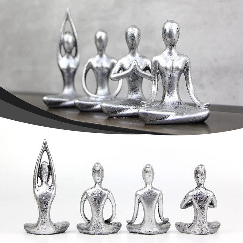 Statue de Yoga Zen, ensemble de 4 pièces, Sculpture en résine, décoration de la maison, Pose de Yoga