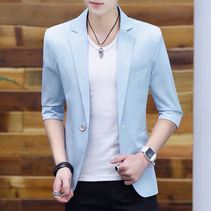 Blazer Men Summer Fashionable Casual Solid Half Sleeve Slim One-button Blazer for Men