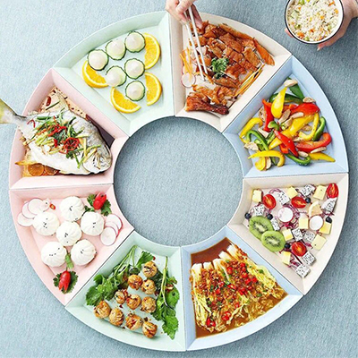 KATA-Juego de platos de paja de trigo para el hogar, vajilla creativa con bandeja para ensalada de frutas, juego de cubiertos, mesa en forma de abanico: 8PCS