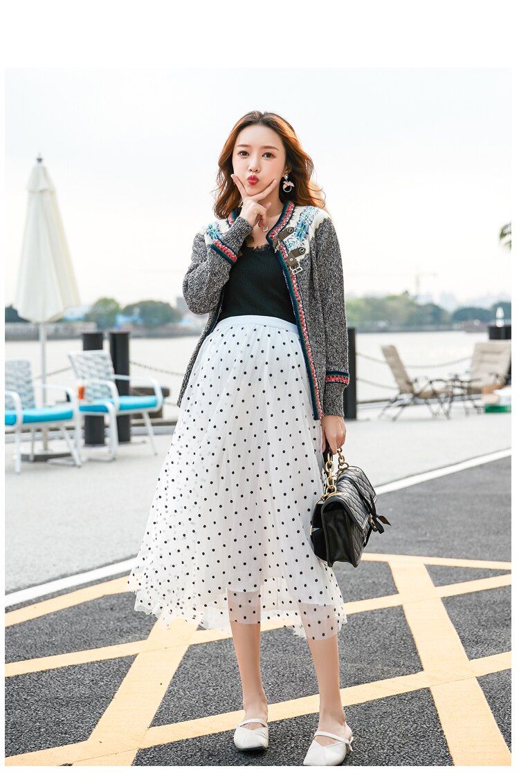 Dot Gauze Maternity Skirts Elastic Waist Adjustable Skirts Clothes for Pregnant Women Summer Pregnancy