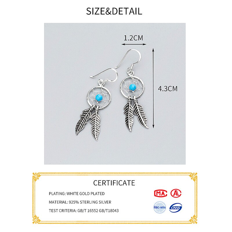 INZATT – boucles d'oreilles attrape-rêves en argent Sterling 925, plumes ethniques, bijoux fins pour femmes, accessoires,