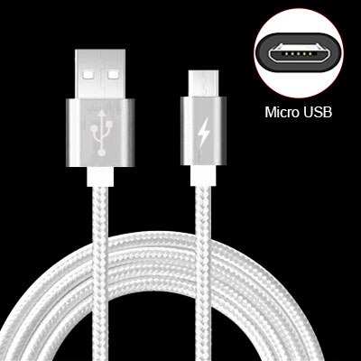 Micro USB Cable 1m 2m Metal Nylon Braided 2A USB Fast Charging Data Sync Wire For Samsung Galaxy Xiaomi Huawei Android Phone: Silver / 1m