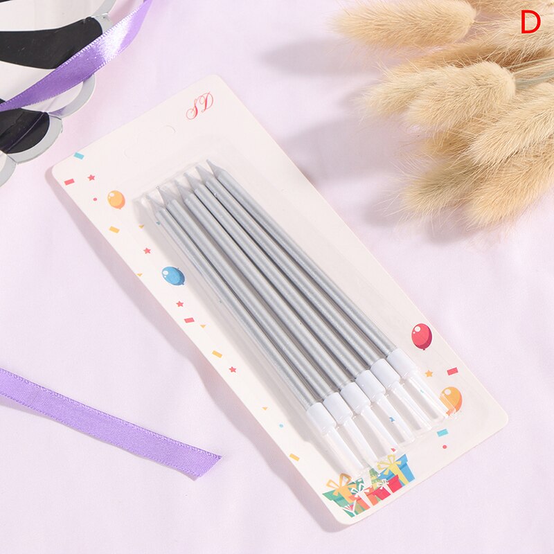 6 PCS golden long pencil cake candle safe flames kids birthday party wedding cake candle home decoration favor supplies: D