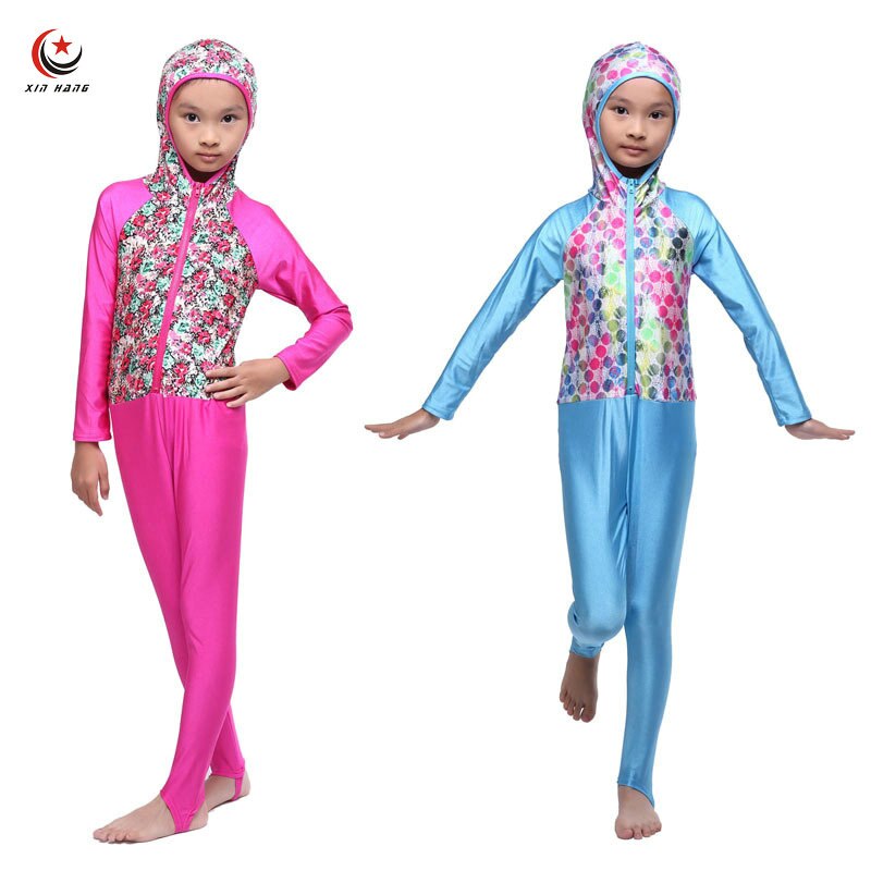 Meisjes Een stuk Badpakken Hooded Volledige Cover Moslim Swimwears Islamitische Kinderen Arabische Islam Strand Dragen Lange Zwemkleding Burkinis