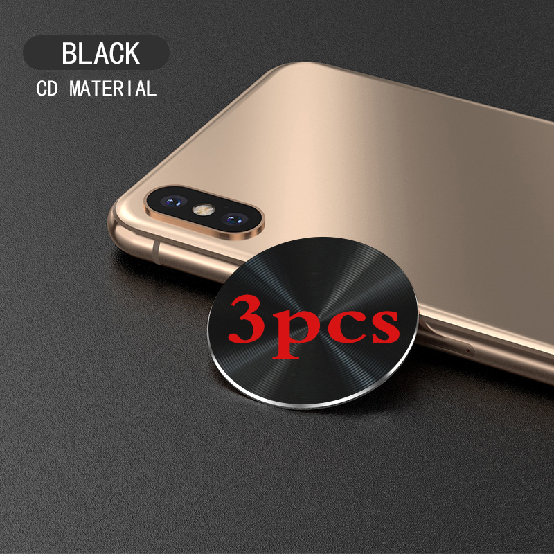 Adhesivo para iphone, placa de Metal, disco, hoja de hierro, soporte magnético para teléfono móvil, accesorios para coche, soporte magnético para teléfono, novedad de: black CD  3pcs