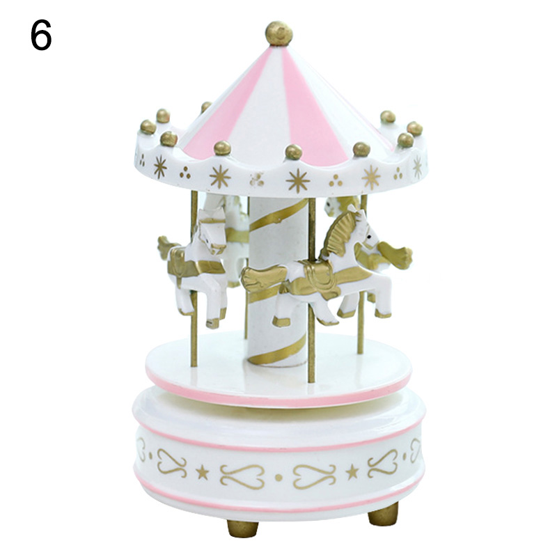 Romantic Carousel Horse Music Box Toy Artistic Wooden Carousel Music Boxes Valentines Day Home Deocr: 6