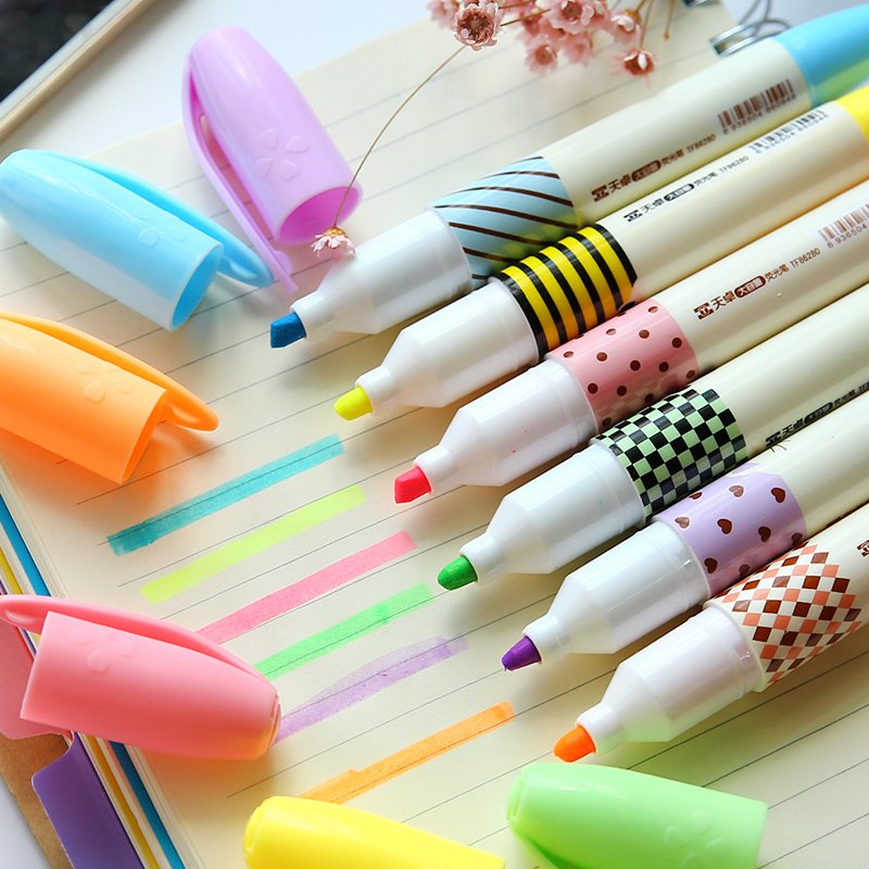 Rotulador fluorescente de alta capacidad para oficina, marcador de fragancias con grafiti fluorescente, suministros de oficina, papelería, 6 colores por lote