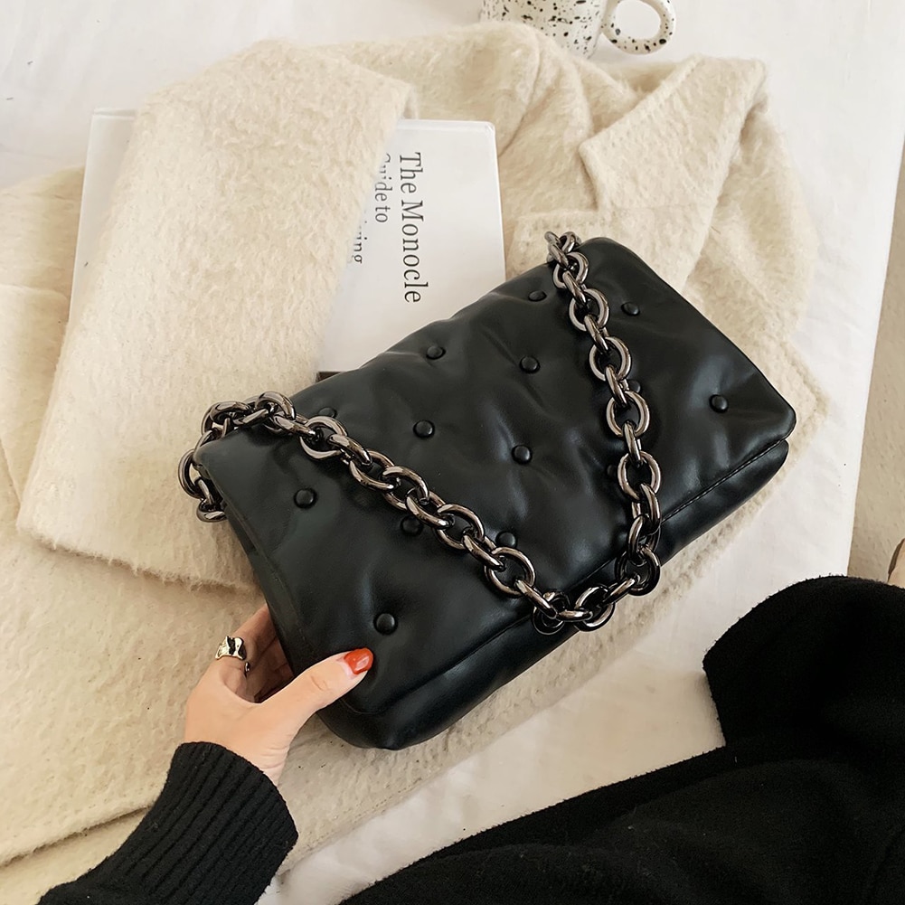 retro Stepp Große Kapazität Unterarm Kupplungen Frauen Leder Dicke Kette Schulter Tasche lässig Täglichen Reise Weibliche Handtaschen