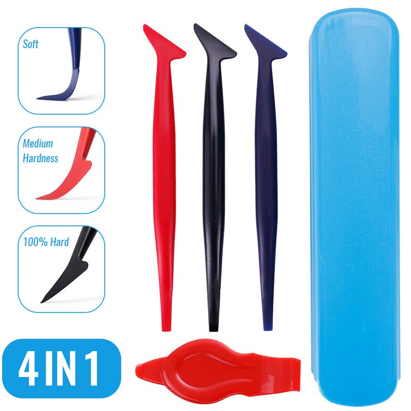 Kit de herramientas de aplicación de vinilo para coche, juego de herramientas de tinte de ranura de curvas 4 en 1 Micro Mini escurridor para instalar envolturas de vehículos, autoadhesivo