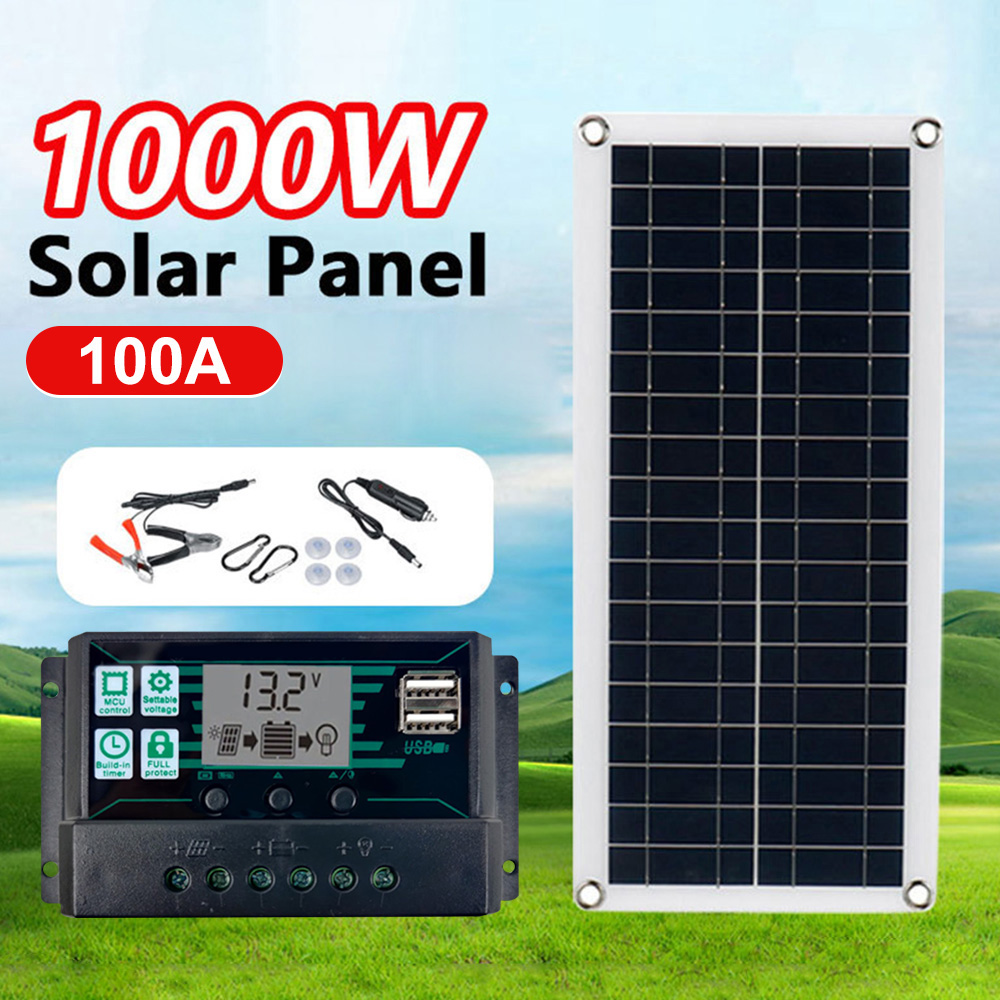 Cargador y mantenedor de batería Solar de 1000W y 12 V, Kit de carga de Panel Solar portátil de 12 voltios para coche, barco automotriz, RV, marino