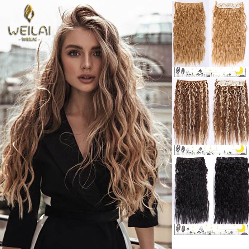 Weilai Lange Clips In Haarverlenging Synthetisch Natuurlijke Haar Water Wave Blond Zwart Bruin 22 "Voor Vrouwen Haarstukken