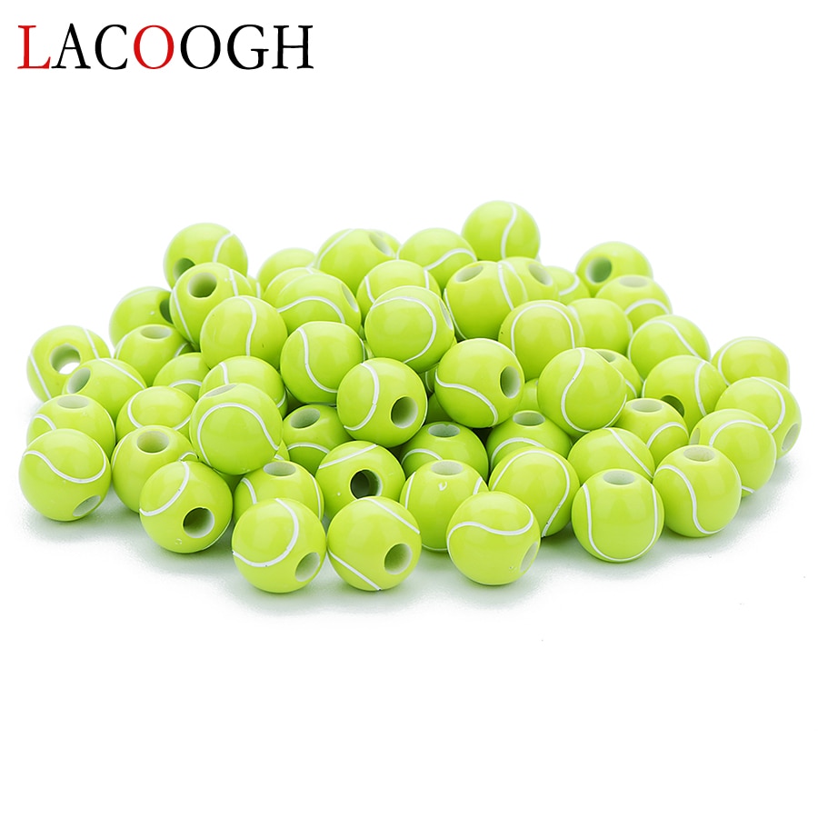 Sporty 50pcs 12mm Green Acrylic Beads Tennis Ball Spacer Beads With 4mm Hole for DIY Bracelets Jewelry Making