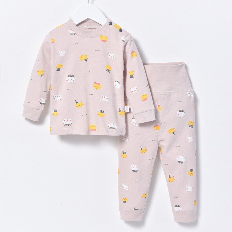 Biniduckling katoenen kinderpyjamaset voor jongens en meisjes, cartoon dierenprint kindernachtkleding met lange mouwen, warme winternachtkleding: B / 18m