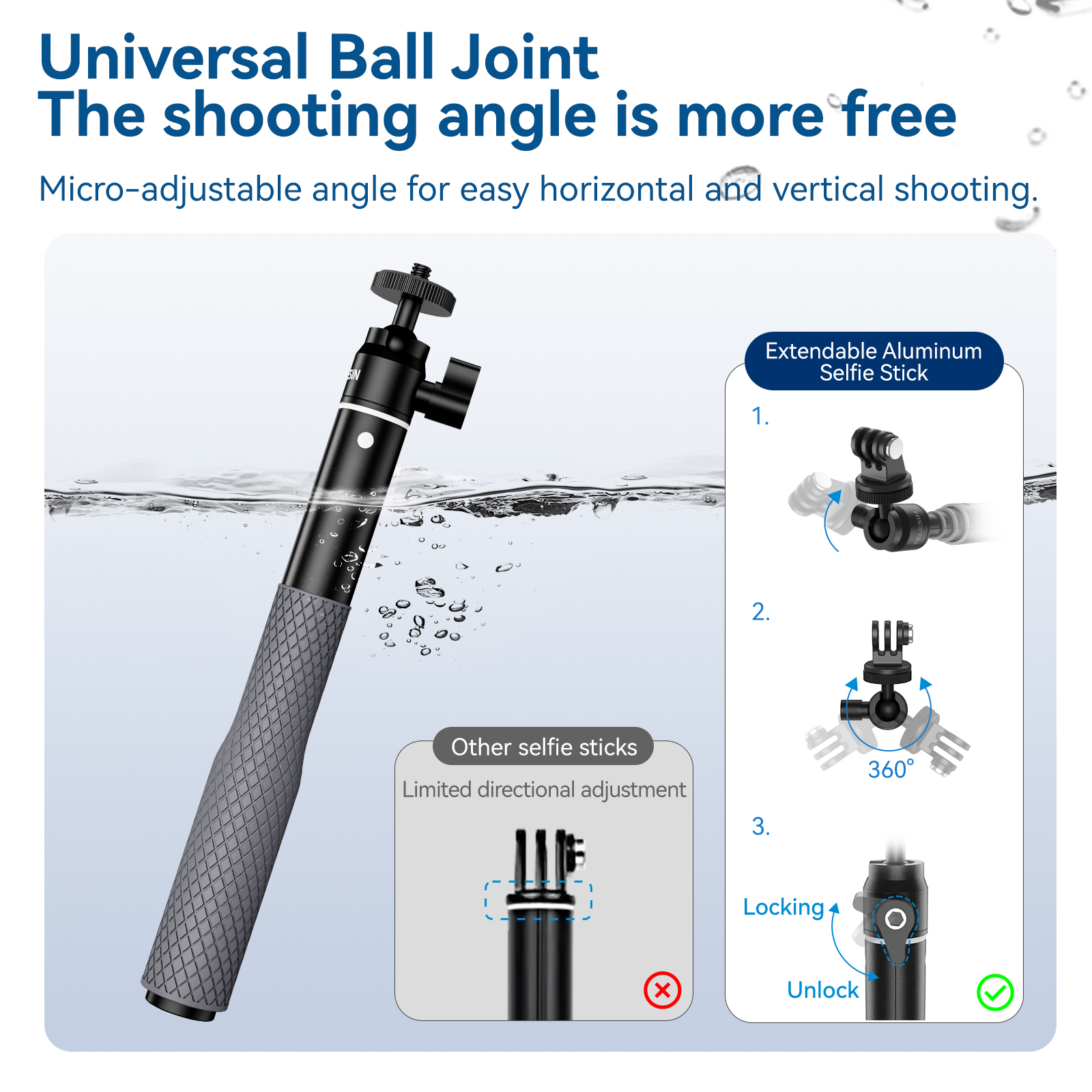 TELESIN wodoodporny Divng Selfie Stick pływające Monopod 360 ° obrotowa głowica do Selfie do GoPro DJI Osmo Action Insta360