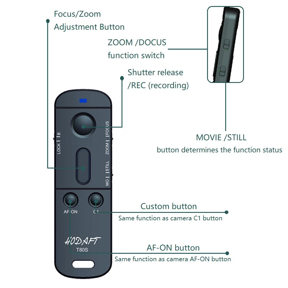 Mcoplus T80S Draadloze Afstandsbediening Voor Sony A6100 A6400 A6600 A7III A7RIV A7SIII A9 A9II DSC-RX1007 A7C Vervangt Als RMT-P1BT
