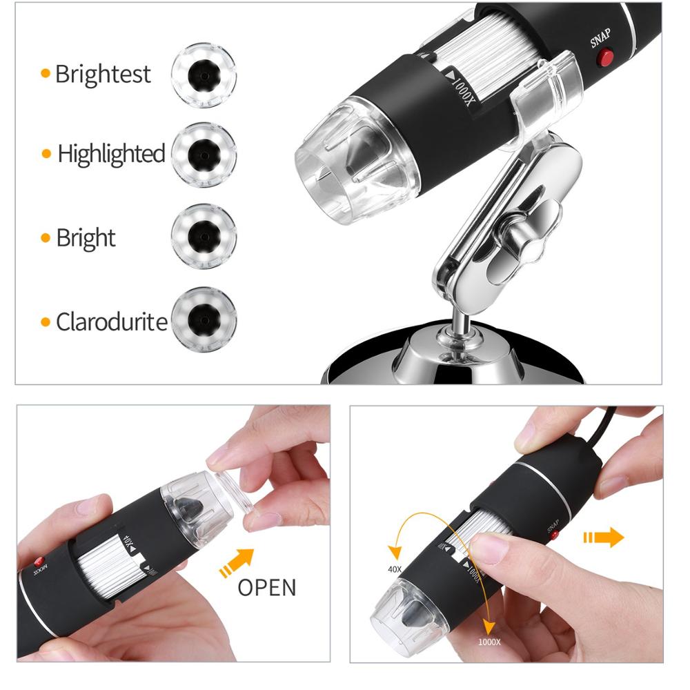 USB Microscope 1000X 1600X 8 LED Digital USB Microscope type-c Microscopio Magnifier Electronic Stereo USB Endoscope Camera type