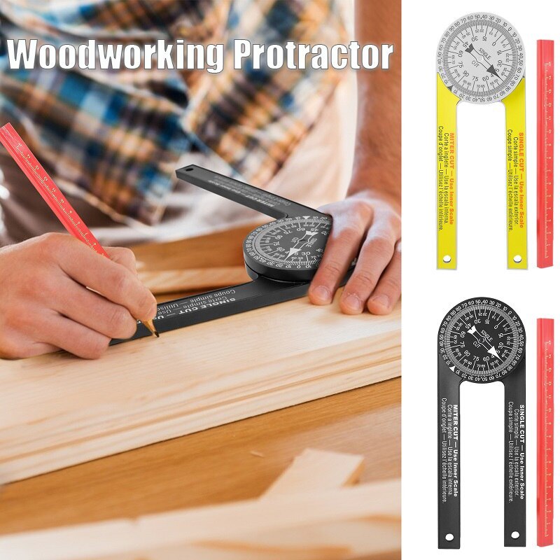 Woodworking Scale Mitre Saw Protractor Angle Level With Marking Pencil Carpenter Angle Finder Measuring Ruler Meter Gauge Tools