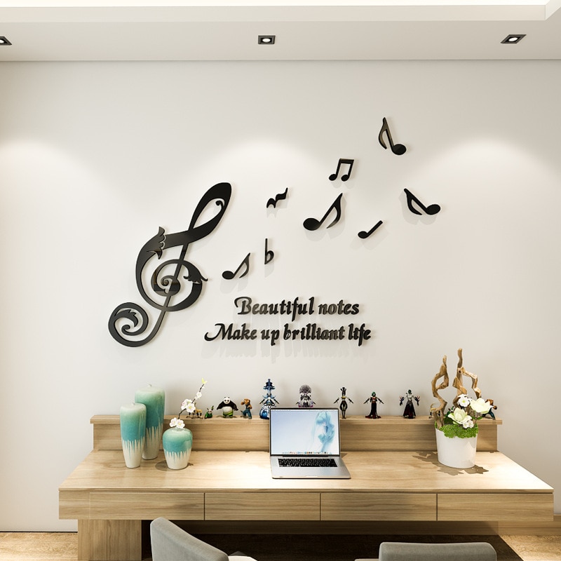 Musik akryl dekorative vægklistermærker guitar musiknoter musik klasseværelse klistermærker stue soveværelse baggrund wallsticker