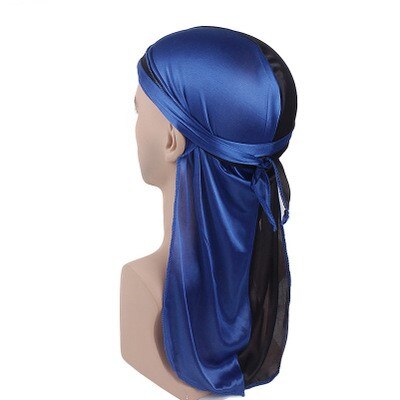 Neue Männer Patchwork Durags Doppel Farben Weiche Satin- Durag Bandanas Turban Bunte Headwear Stirnband Hütte Haar Zubehör: Blau Schwarz