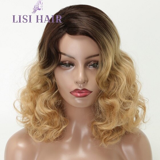 Lisi hiukset 12 tuuman lyhyet hiukset peruukki naiselle aaltoilevat hiukset synteettiset peruukit korkean lämpötilan kuituperuukit musta ombre sininen cosplay: 9356