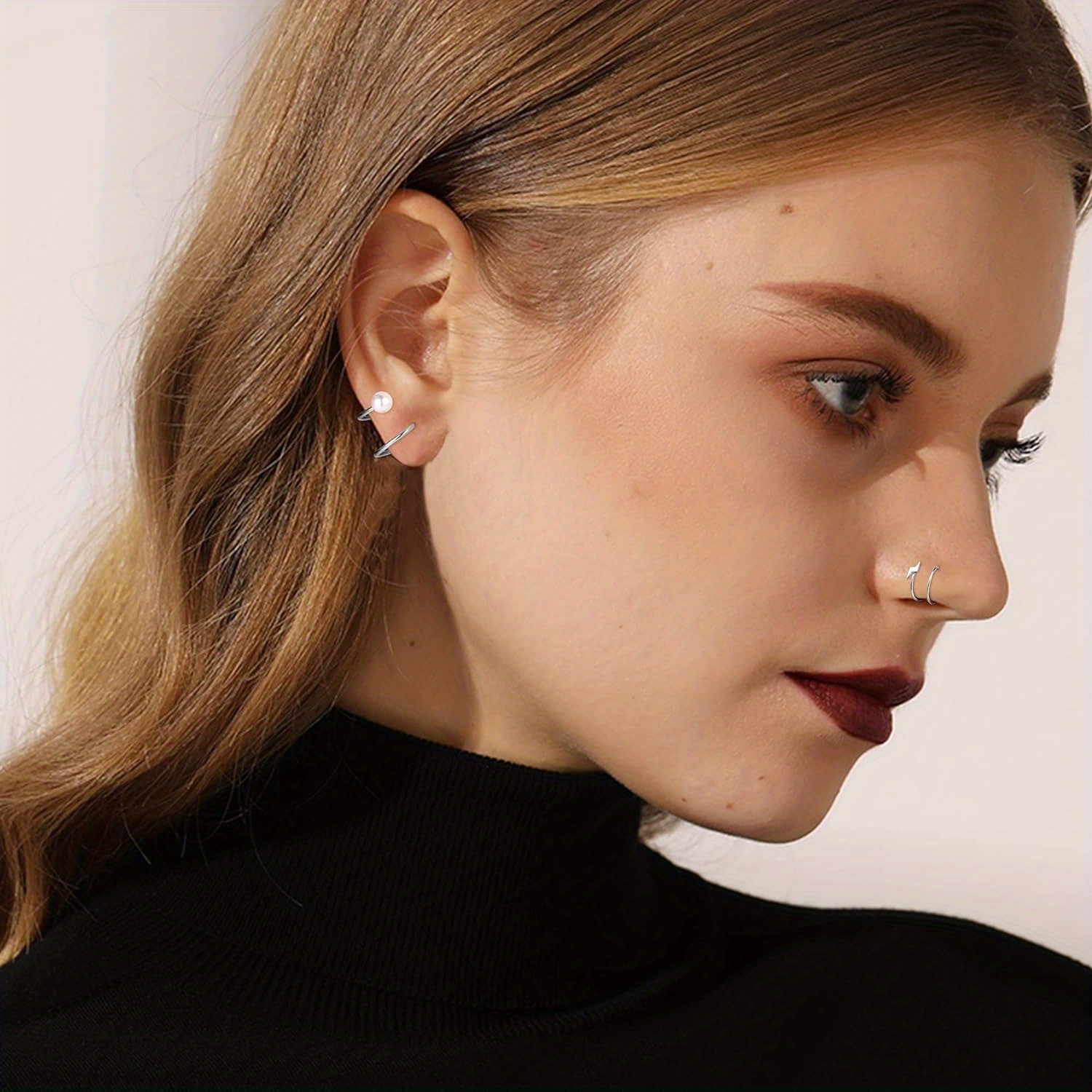 Drperfect 20G Acero inoxidable doble nariz aro espiral Luna estrella mariposa serpiente pendientes de aro retorcidos para mujer