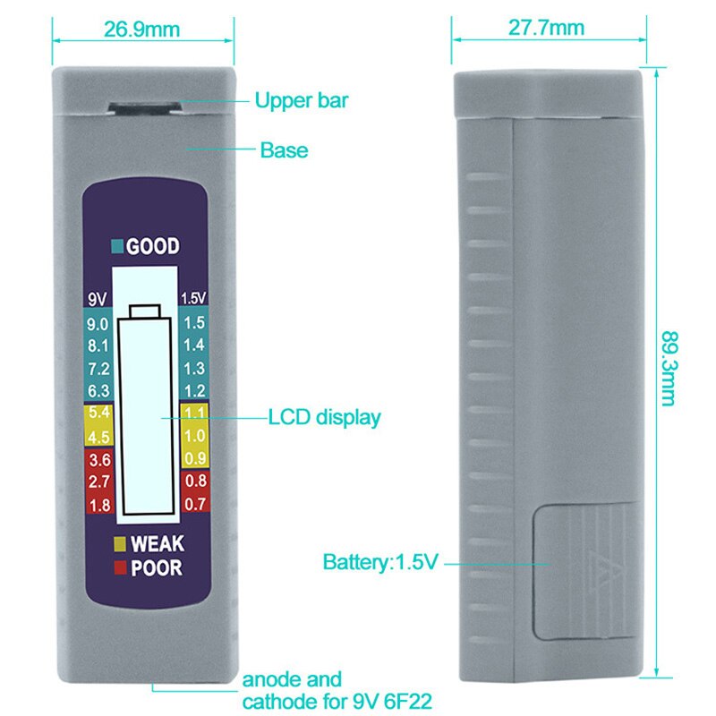 Digital batterikapacitet tester lcd elektronisk effektindikator til 9v 1.5v aa aaa celle cd batterier