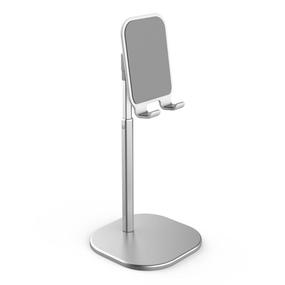 Smartphone-ständer für den schreibtisch, aluminiumlegierung, verstellbarer tischständerhalter für telefon/tablet, ergonomische gummibasis, rutschfest: Einziehbar weiß