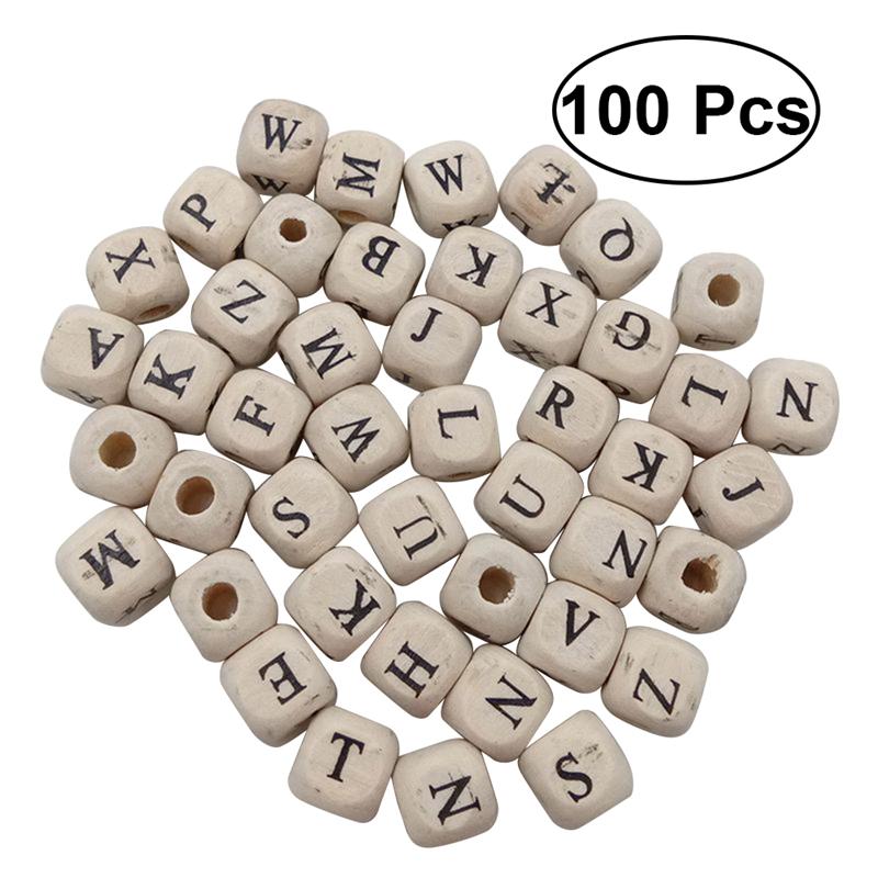 Perles en bois avec lettres de l&#39;alphabet, cubes d&#39;espacement de 10mm, artisanat de bricolage pour la fabrication de bracelets et de colliers, 100 pièces: style 1
