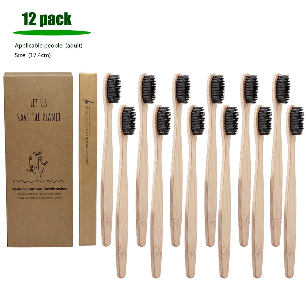 12pcs Natural Bamboo Handle hard Toothbrush Oral Care Eco-friendly Tooth Teeth Rainbow Bristles Brushes Travel Toothbrush: Gold