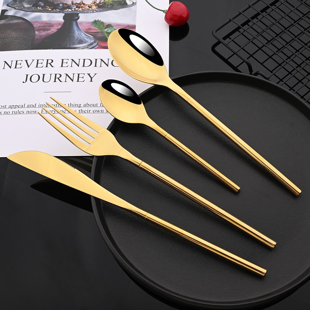 Mirror Luxury Gold 1/2/4Set Flatware Cutlery Set 18/10 Stainless Steel Dinnerware Western Fork Spoon Knife Set Silverware Set