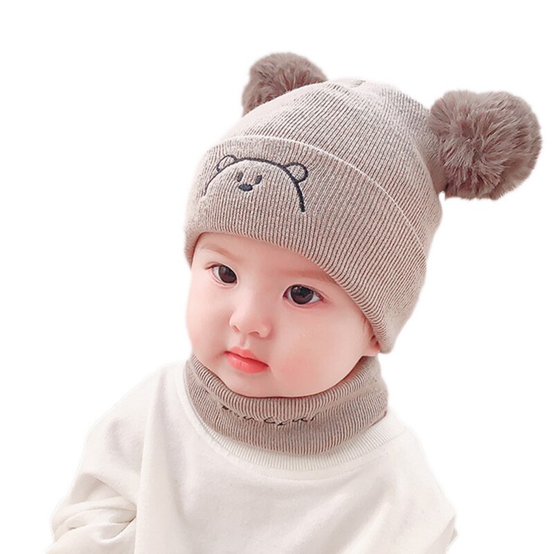2Pcs Toddler Hat +Twitter Pompon Winter Children Hat Bonnet Enfant Knitted Cute Cap For Girls Boys 0-36 Months: 2PC coffee