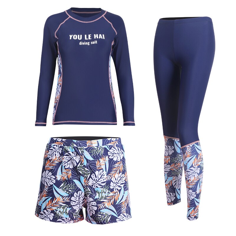 Vrouwen Sport Badpak Print Padded Beach Wear 3 Stuks Badpak Lange Mouwen + Lange Broek Surfen pak Beach Wear: HTL2129 / L