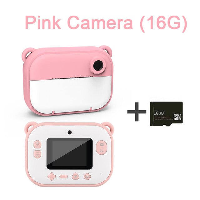 Kids Camera Digital Instant Printer Selfie Camera 12MP Voor Photo1080P Hd Video Dual Lens Camera Voor Kinderen 2.4Inch Kleur screen: pink add 16G