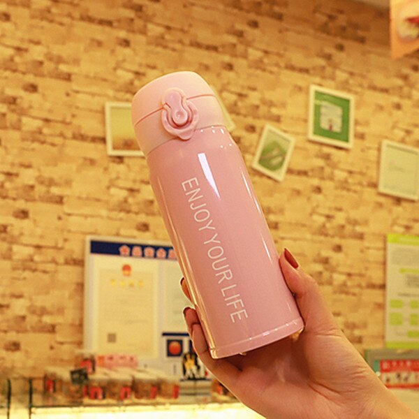 Dubbelvägg rostfri vakuumkolv kaffe te termosmugg rese dryck flaska termomugg för: 350ml rosa