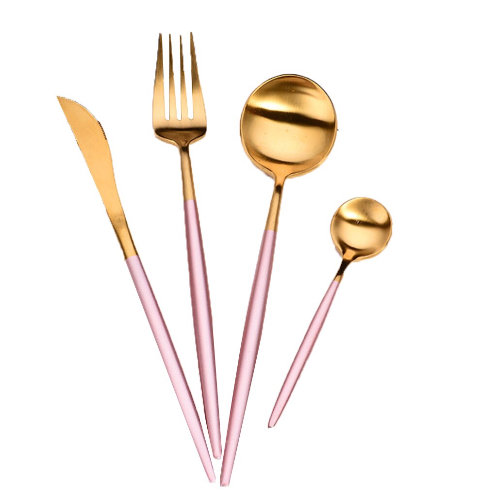 4 Pcs Plated Portugal Lepel Vork Theelepel Sets 304 Roestvrij Staal Western-Stijl Voedsel Servies Bestek: 2