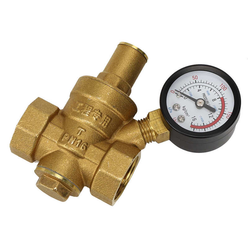 DN20 Brass Adjustable Water Pressure Regulator Reducer with Gauge Meter